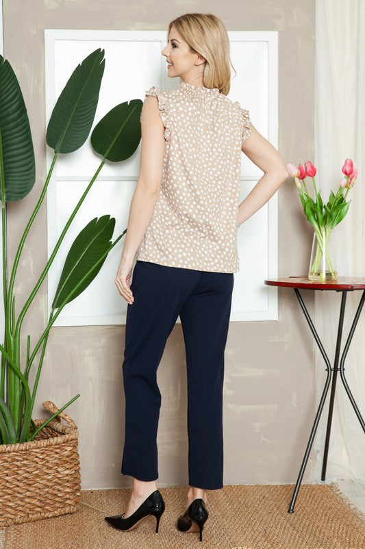 Leopard Sleeveless Ruffle Pleated Top
