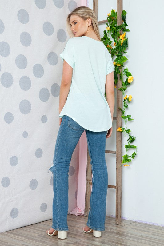 Plus Solid Floral Short Sleeve Contrast Top