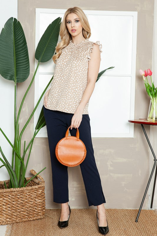 Leopard Sleeveless Ruffle Pleated Top