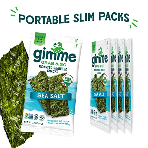 Gimme Seaweed Grab & Go - Sea Salt - 5 Count - Organic Roasted Seaweed Sheets - Keto Vegan Gluten Free - Great Source of Iodine & Omega 3’s - Healthy On-The-Go Snack for Kids Adults