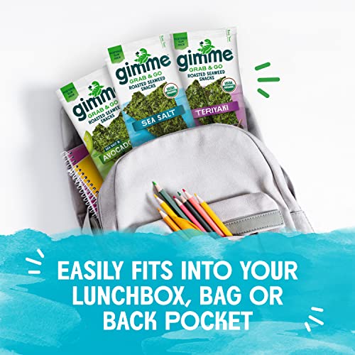 Gimme Seaweed Grab & Go - Sea Salt - 5 Count - Organic Roasted Seaweed Sheets - Keto Vegan Gluten Free - Great Source of Iodine & Omega 3’s - Healthy On-The-Go Snack for Kids Adults