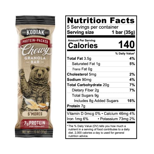 Kodiak Cakes Protein Chewy Granola Bar, S'mores, (Pack of 4 Boxes)