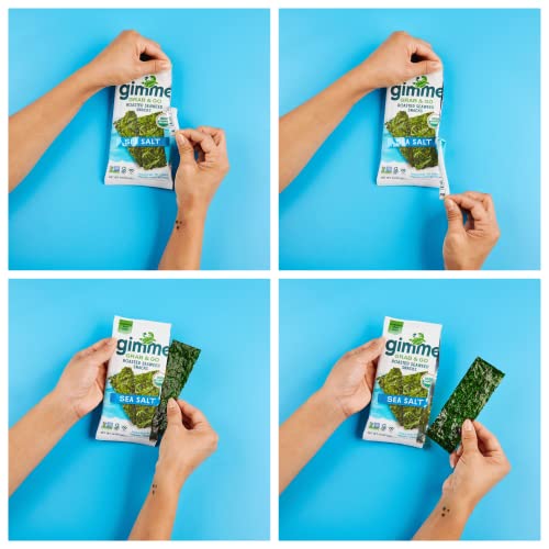 Gimme Seaweed Grab & Go - Sea Salt - 5 Count - Organic Roasted Seaweed Sheets - Keto Vegan Gluten Free - Great Source of Iodine & Omega 3’s - Healthy On-The-Go Snack for Kids Adults