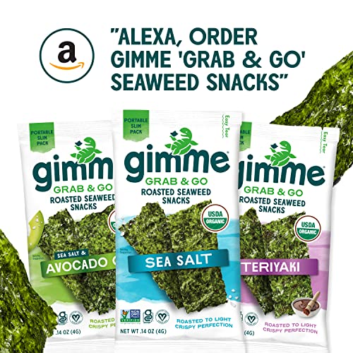 Gimme Seaweed Grab & Go - Sea Salt - 5 Count - Organic Roasted Seaweed Sheets - Keto Vegan Gluten Free - Great Source of Iodine & Omega 3’s - Healthy On-The-Go Snack for Kids Adults