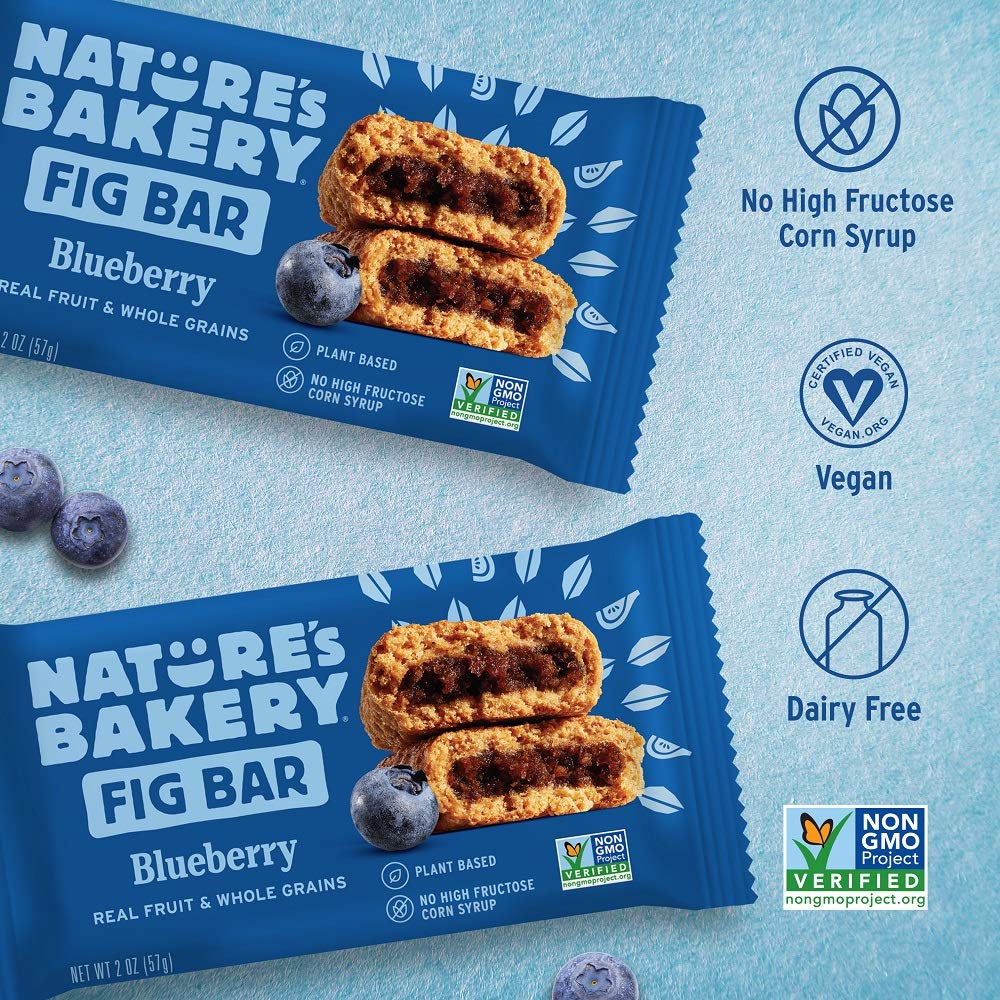 Nature's Bakery Whole Wheat Fig Bars, Blueberry, Real Fruit, Vegan, Non-GMO, Snack bar, Twin packs- 12 count