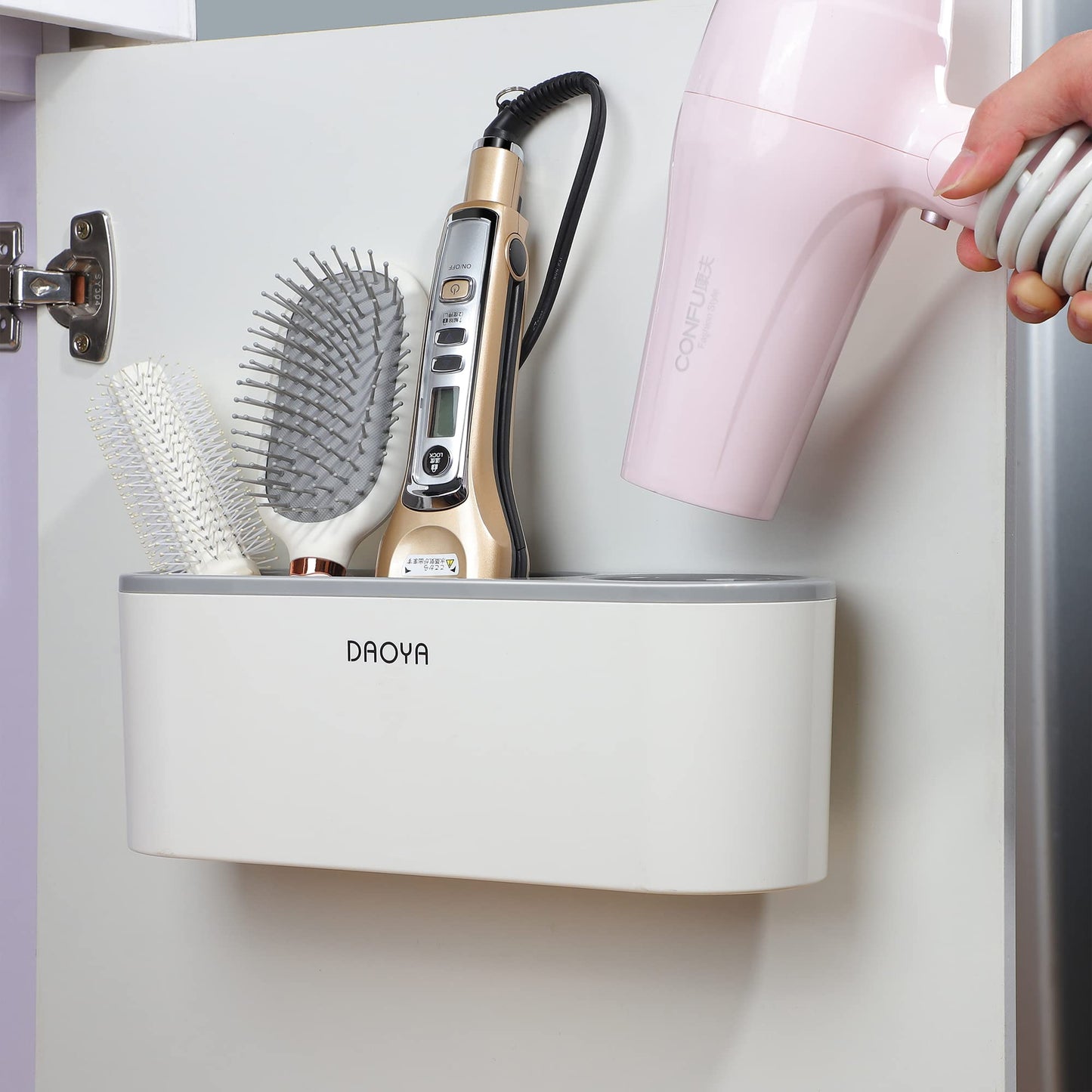 DAOYA Hair Dryer holder - 3 in 1 Hot Hair Tool Organizer Inside Cabinet Door, Styling Tools Storage