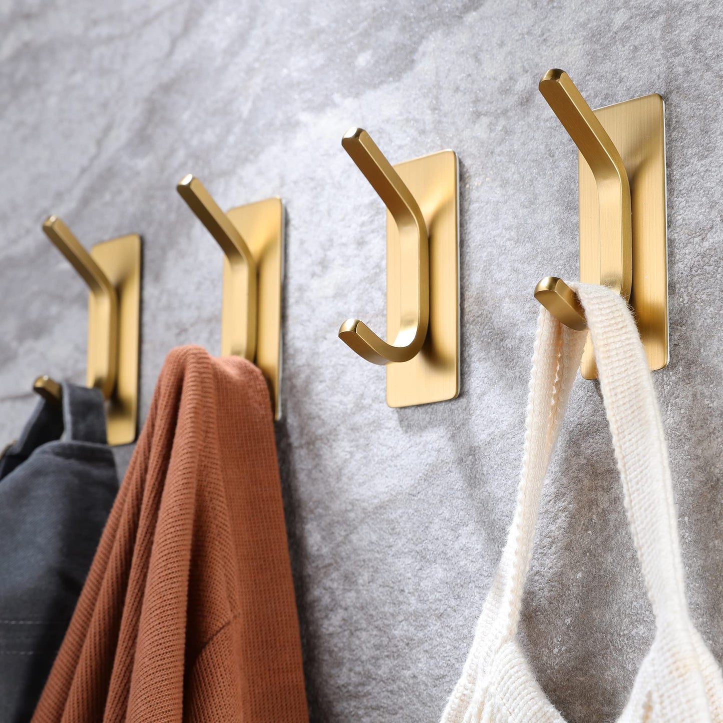 Taozun Adhesive Hooks - Gold Towel Hooks Coat Hooks, Stainless Steel 4-Pack Wall Hooks for Bathroom and Bedroom