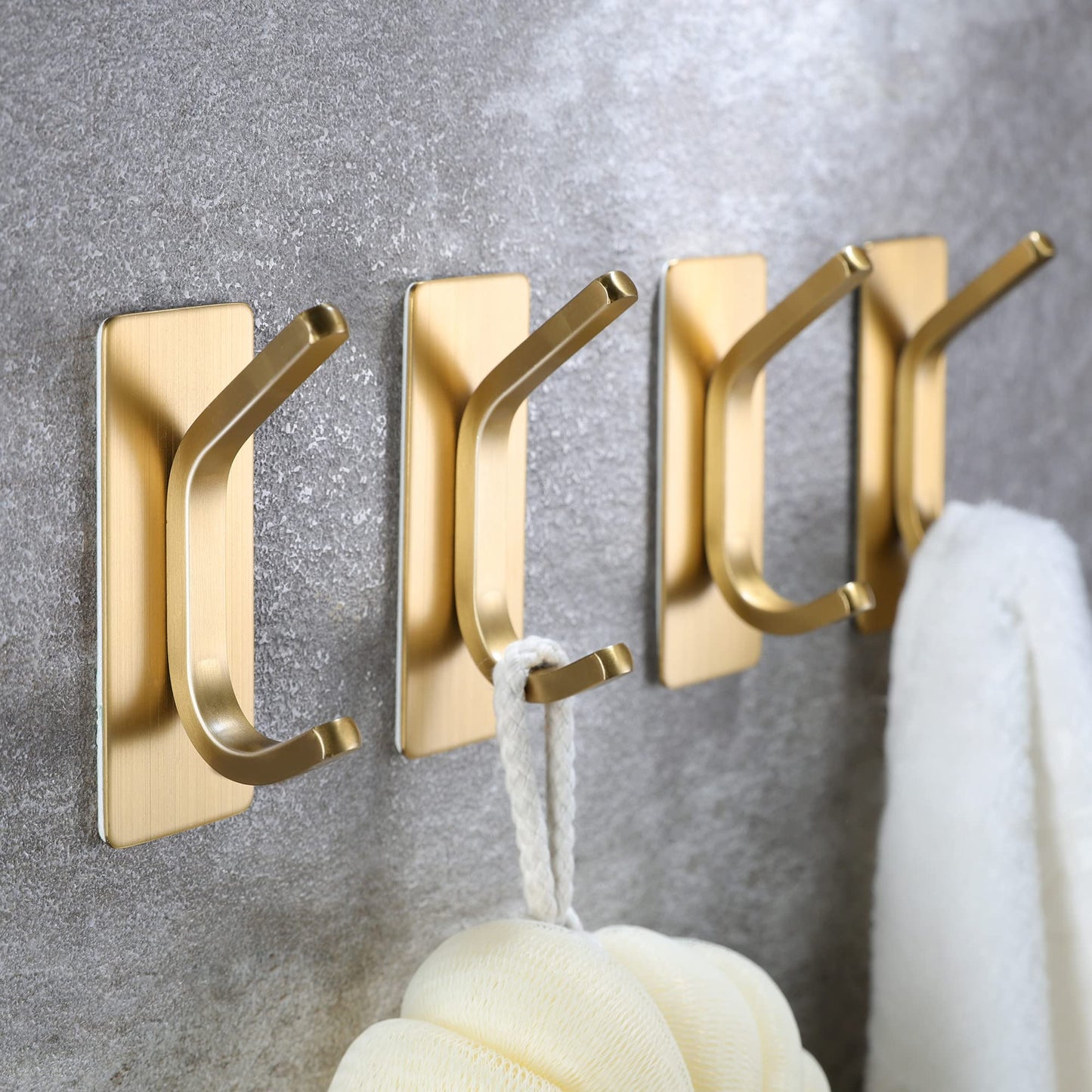 Taozun Adhesive Hooks - Gold Towel Hooks Coat Hooks, Stainless Steel 4-Pack Wall Hooks for Bathroom and Bedroom