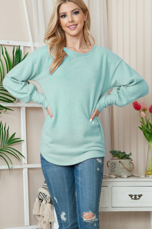 Solid Hacci Long Sleeve Top